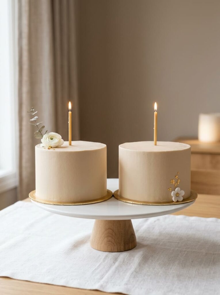  Twin minimal birthday cakes with clean elegant design