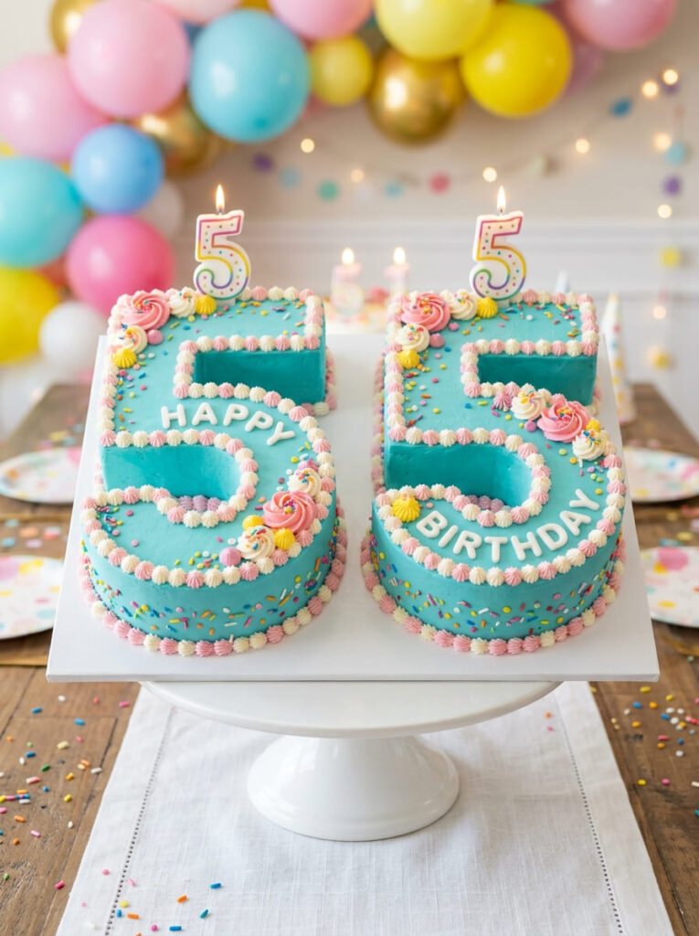 Twin number birthday cakes with celebratory matching design