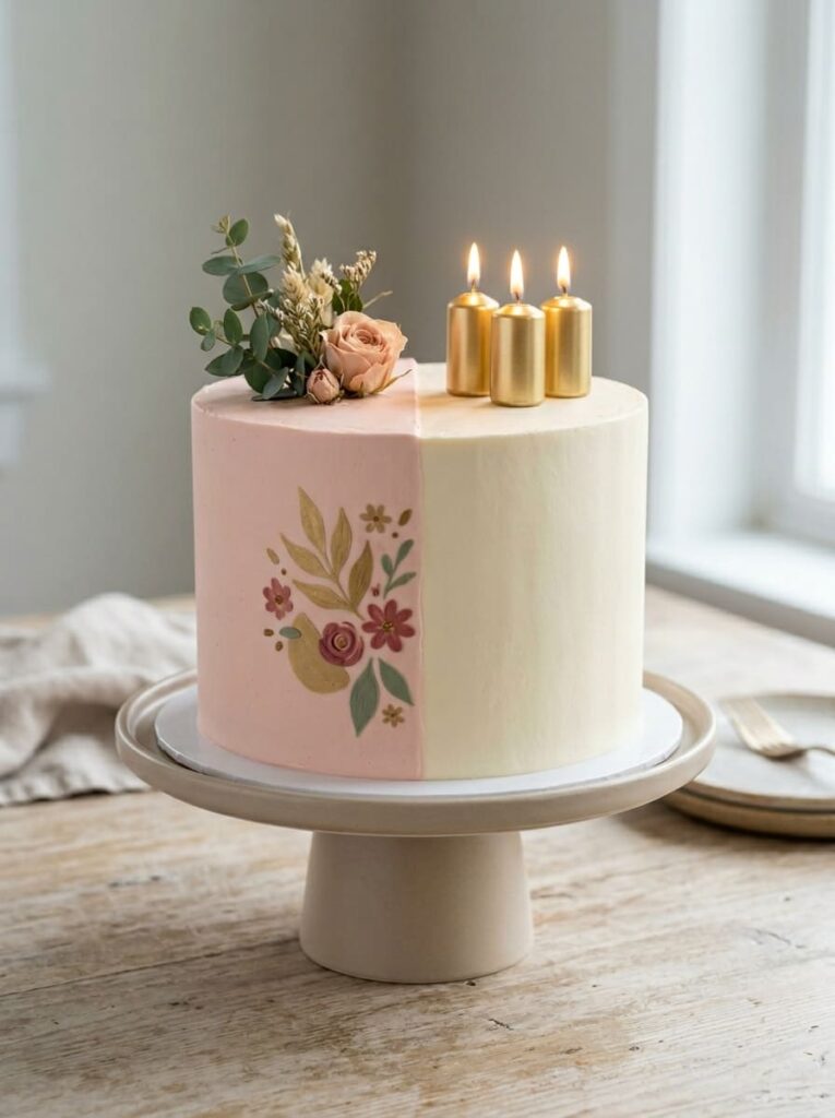 Two-tone color block birthday cake with modern design