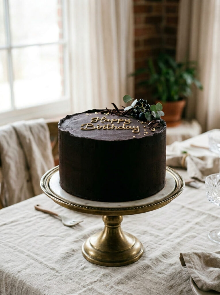 Velvet chocolate birthday cake with matte luxurious finish